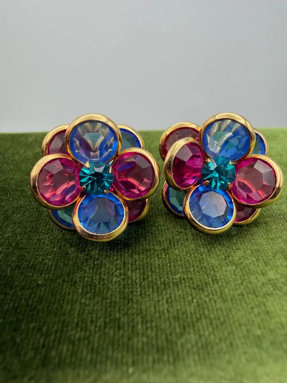Dazzling Swarovski Crystal Flower Earrings – Multicolor Bezel Set Studs